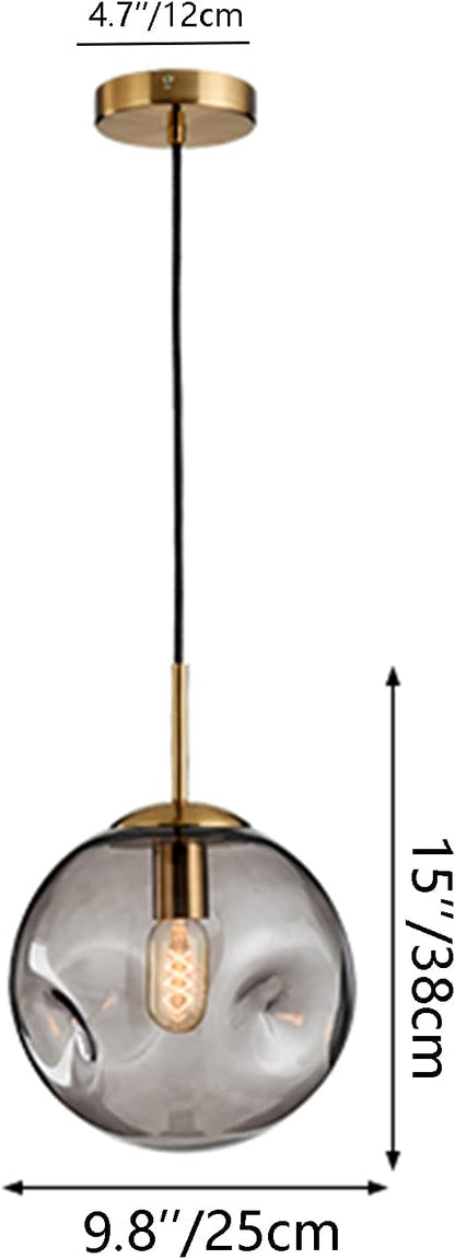 Brikey Glass Spherical Pendant Light,Gold Iron & Glass Globe Hanging Ceiling Lamp (9.8‘’, Amber)