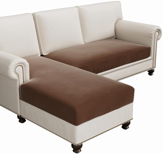 H.VERSAILTEX Fleece 2 Piece Sectional Couch Covers L Shape Stretch Couch Cushion Covers Thick and Soft Sofa Covers for Sectional Sofa Set Washable (2 Seater + 1 Chaise, Camel)