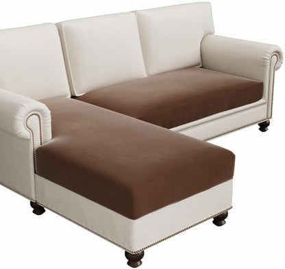 H.VERSAILTEX Fleece 2 Piece Sectional Couch Covers L Shape Stretch Couch Cushion Covers Thick and Soft Sofa Covers for Sectional Sofa Set Washable (2 Seater + 1 Chaise, Camel)