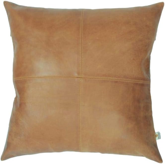 LL LEATHER LOVERS Lambskin Leather Pillow Cover - Sofa Cushion Case - Decorative Throw Covers for Living Room & Bedroom, 22x22 Inches - Gold Beige Plain (01) Pack of 1