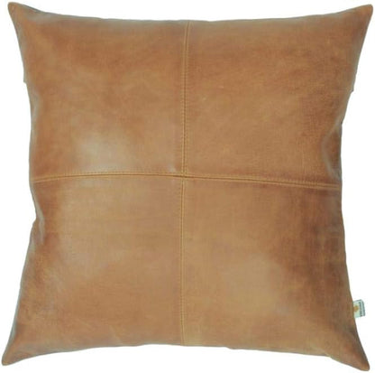 LL LEATHER LOVERS Lambskin Leather Pillow Cover - Sofa Cushion Case - Decorative Throw Covers for Living Room & Bedroom, 22x22 Inches - Gold Beige Plain (01) Pack of 1