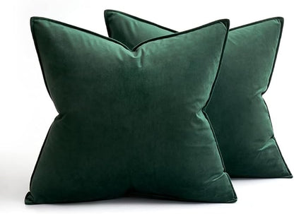 MIULEE Pack of 2 Christmas Decorative Velvet Throw Pillow Cover Soft Pillowcase Solid Square Cushion Case for Winter Sofa Bedroom Car 20x20 Inch 50x50 Cm Army Green