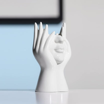 BrownLove Ceramic Face Vase White Flower Vase for Decor Female Form Face Vase Art Vase Modern Decorative Vase Centerpiece for Table Shelf Living Room Office Bedroom