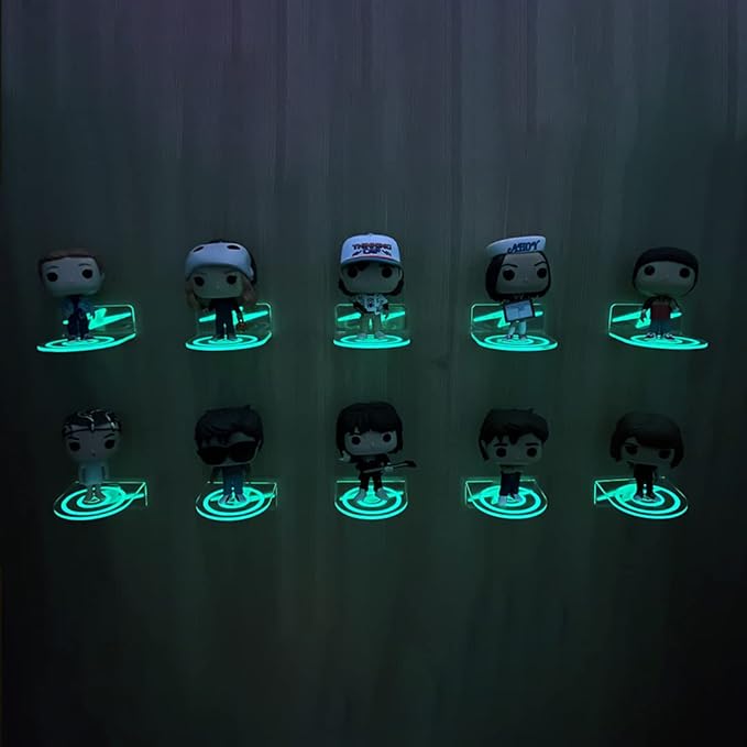 YODAR 10 Pack Small Clear Acrylic Floating Shelves for Funko Pop Figures, Wall Mounted mini Hanging Display Shelf for Storage & Decor, Adhesive Invisible Ledge Organizer，Shining at Night