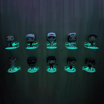 YODAR 10 Pack Small Clear Acrylic Floating Shelves for Funko Pop Figures, Wall Mounted mini Hanging Display Shelf for Storage & Decor, Adhesive Invisible Ledge Organizer，Shining at Night