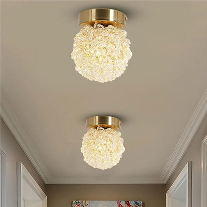 Modern Crystal Flush Mount LED Ceiling Light Brass Color Iron Electroplating Spherical Ceiling Lamp Small Hallway Entryway Corridor Decorative Lighting Fixture