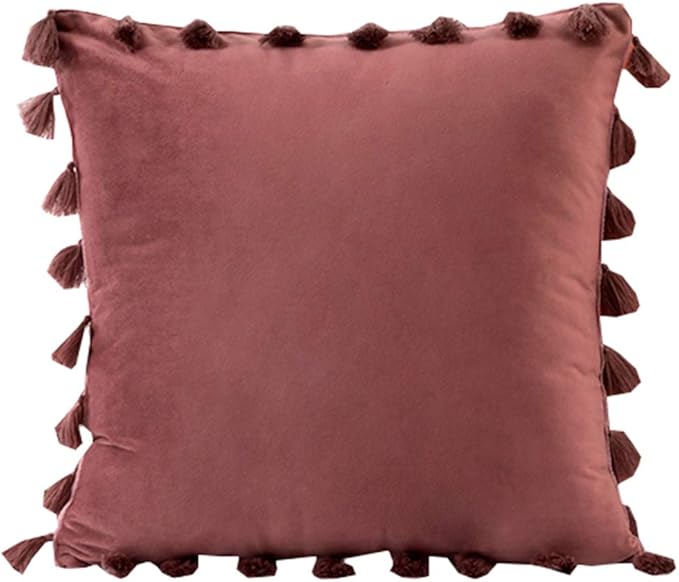 vctops Velvet Soft Solid Decorative Throw Pillow Cover with Tassels Boho Accent Cushion Case for Couch Bedroom Car WanSe 18''x18''