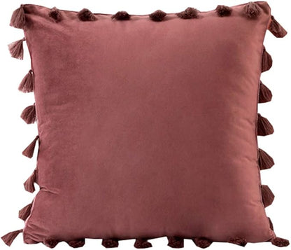 vctops Velvet Soft Solid Decorative Throw Pillow Cover with Tassels Boho Accent Cushion Case for Couch Bedroom Car WanSe 18''x18''