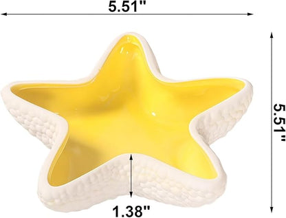 Starfish Jewelry Dish Ceramic Holder Ring Trinket Tray, Ocean-themed Decorative Trinket Dish, Suitable for Mother Friend Sister, Gifts for Women, Home Decor Trinket Dish(Yellow)