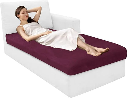 MAXIJIN 1 Piece Velvet Chaise Cover Stretch Sectional Couch Covers for L Shaped Sofa Fitted Soft Chaise Lounge Cushion Cover Sofa Slipcover with Elastic Bottom (Chaises Cover, Wine Red)