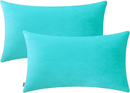 Jeneoo Comfy Soft Thick Velvet Lumbar Throw Pillow Covers Decorative Solid Rectangle Couch Cushion Cases for Bedroom Sofa Decor (Turquoise, 12 x 20 Inches, 2 Pieces)
