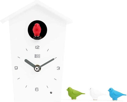 KOOKOO Birdhouse Mini White, Tiny Modern Cuckoo Clock with 12 Natural Bird Songs or Cuckoo Call