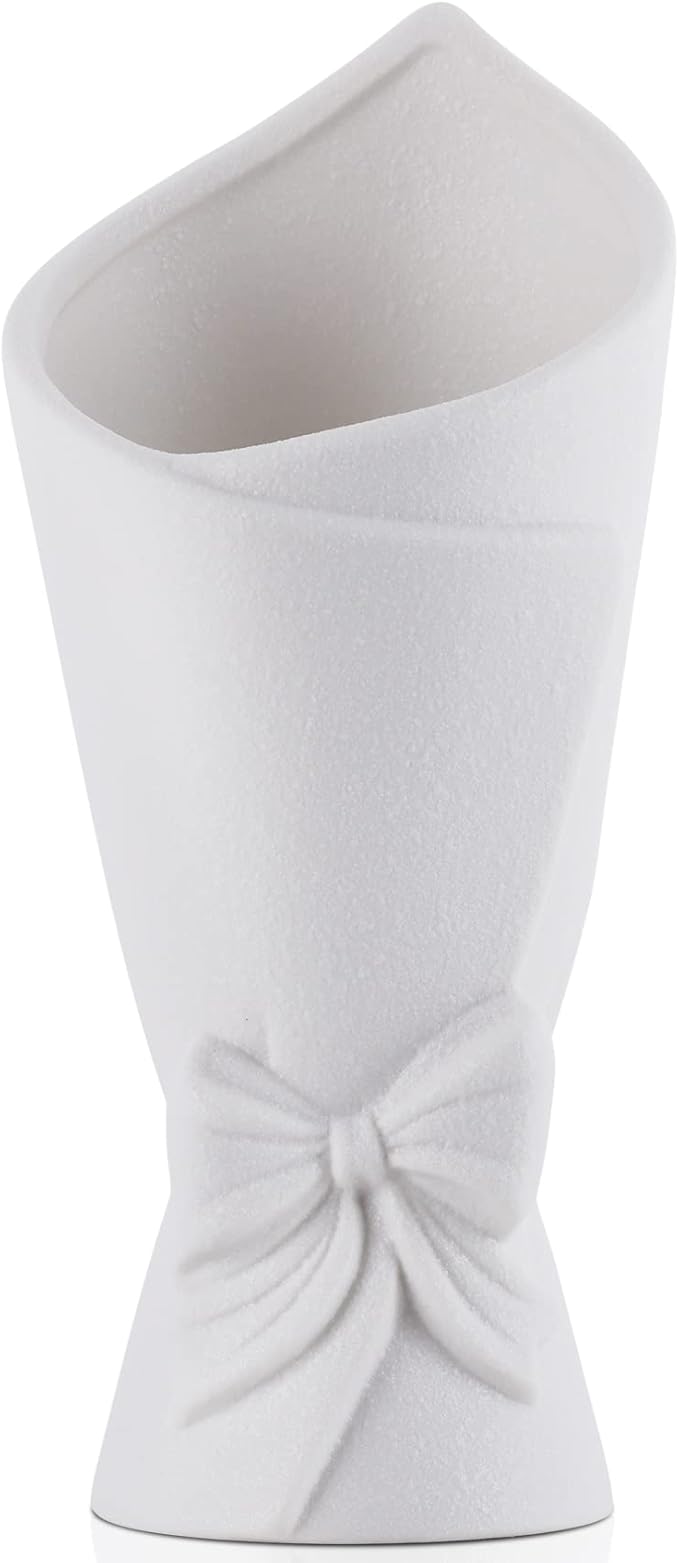 Frosted Porcelain Floral Handmade Vases,Frosted Ceramic vases,Geometric Ceramic Flower Vase for Modern Home Decoration and high-end Wedding,Matte Frosted Texture Bud Flower Vase (Roll Vase)