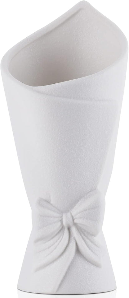 Frosted Porcelain Floral Handmade Vases,Frosted Ceramic vases,Geometric Ceramic Flower Vase for Modern Home Decoration and high-end Wedding,Matte Frosted Texture Bud Flower Vase (Roll Vase)