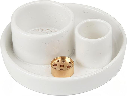4 in 1 Incense Holder, Ceramic Incense Stick and Palo Santo Holder,Sage Holder for Burning- 4.25" Ceramic Ash Catcher Tray for Meditation and Yoga Room (White)