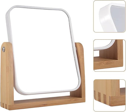 Makeup Mirror with Natural Bamboo Stand, 1X/3X Magnification Double Sided 360 Degree Swivel Magnifying Mirror,Vanity Table,Office Desk,Room Decor, Beauty Gifts(Square)