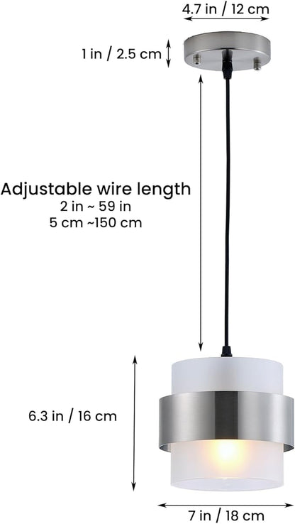 Pendant Lights Kitchen Island Lighting, 2 Pack 7 Inch Mini Glass Haning Lights for Entrance Aisle Decorative Lighting Fixture for Dining and Bar Table (Brushed Nickel with Frosted White)