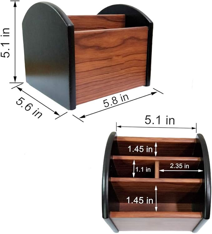 N Revolving remote control holder caddy organizer Wood pencil holder for desk organizer Office and home storage organization HeBen7002