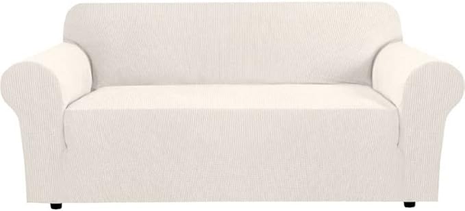 H.VERSAILTEX Stretch Sofa Covers for 3 Cushion Couch Covers Sofa Slipcovers for Living Room Feature Thick Checked Jacquard Fabric with Elastic Bottom, Sofa Large - Ivory