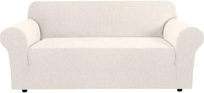 H.VERSAILTEX Stretch Sofa Covers for 3 Cushion Couch Covers Sofa Slipcovers for Living Room Feature Thick Checked Jacquard Fabric with Elastic Bottom, Sofa Large - Ivory
