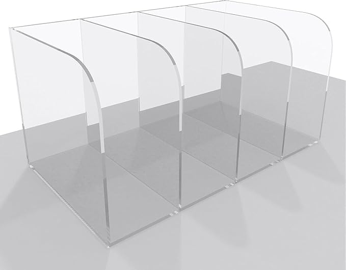 Jumyee Acrylic Magazine File Holder, Vertical Desk File Organizer Sorter with 4 Compartments, Clear Mail Organizer Office Organization Storage Binder Holder for Desk, Magazine, Books