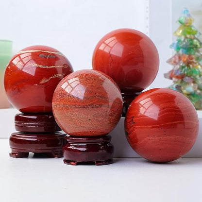 6-7CM/2.36-2.76inch Magical Natural Red Jasper Stone Ball Quartz Crystal Mineral Reiki Treatment Home Office Degaussing Decoration Collection Sphere (Red Jasper, 60-70mm)
