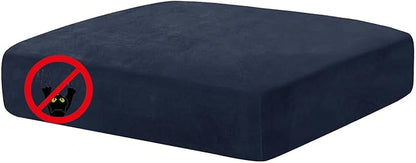 MAXIJIN Velvet Stretch Cushion Cover Fitted Couch Cushion Slipcovers 1 Pack Arm Chair Seat Cushion Cover for Individual Cushion Sofa Chair with Elastic Bottom (Chair Cushion, Navy Blue)