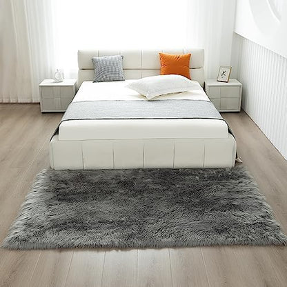 Fluffy Faux Fur Rug Gery Sheepskin Area Rug,4x6 Ft Ultra Soft Shaggy Plush Rug for Bedroom Bedside Living Room Nursery Kids Room