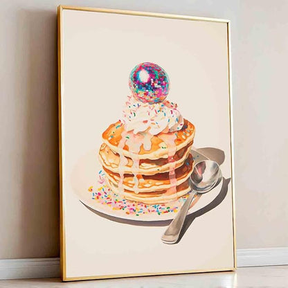 Vlolvfe Dessert Cake Wall Art Sweet Breakfast Poster Food Poster Dessert Painting Food Aesthetic Wall Art Trendy Disco Ball Picture Pink Disco Kitchen And Bakery Room Decor 16x24inch No Frame