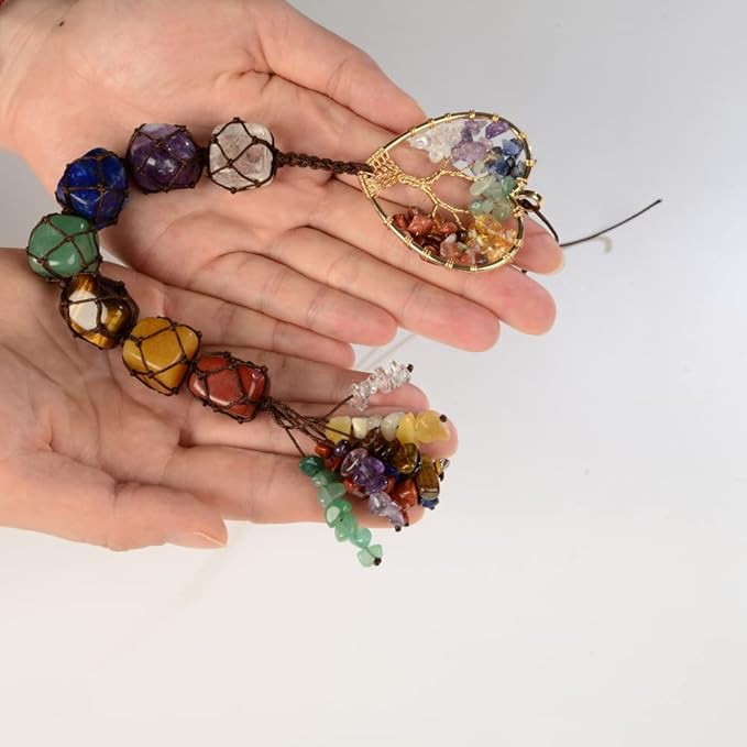 Handmade Crystal Window Car Hanging Ornaments 7 Chakra Home Decoration Feng Shui Ornament Car Decoration Christmas Decorations Ornaments (Chakra- Heart Shape)
