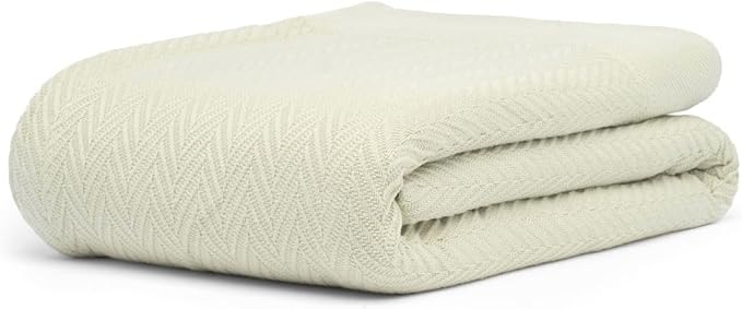 100% Cotton Herringbone Weave Blankets, 90" X 90" Queen, Throw Blanket for Bed, All Season Cotton Blanket, Cozy Blanket,Throws & Bed Blanket, Throw Blanket for Couch, Modern Home Decor -Sage