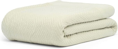 100% Cotton Herringbone Weave Blankets, 90" X 90" Queen, Throw Blanket for Bed, All Season Cotton Blanket, Cozy Blanket,Throws & Bed Blanket, Throw Blanket for Couch, Modern Home Decor -Sage
