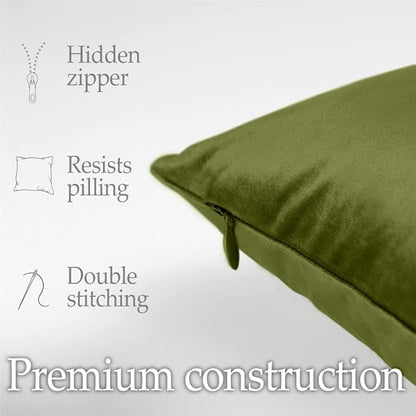 lalaLOOM Velvet Throw Pillow Covers, Set of 2, 24x24 Decorative Square Pillows Home Decor, Soft Accent Cases, Silky Machine Washable Pillowcases for Sofa, Couch, Bedroom, Living Room, Moss Green
