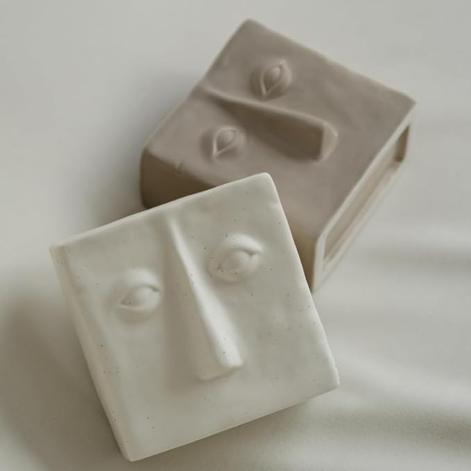 WENSHUO Abstract Square Face Pen Holder, Modern and Minimalistic Desk Accessories (Coconut Café)