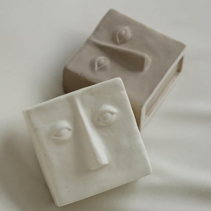 WENSHUO Abstract Square Face Pen Holder, Modern and Minimalistic Desk Accessories (Coconut Café)