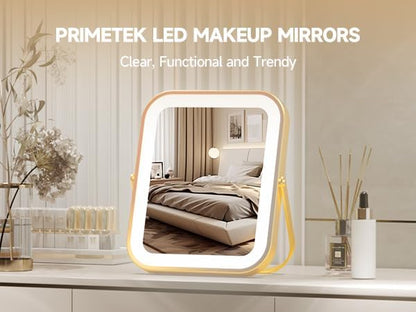 PRIMETEK Vanity Mirror with Lights, 10"x8" LED Lighted Makeup Mirror, Portable Makeup Mirror with Lights, Touch Screen, 3-Color Lighting, for Vanity Desk Tabletop, Bedroom