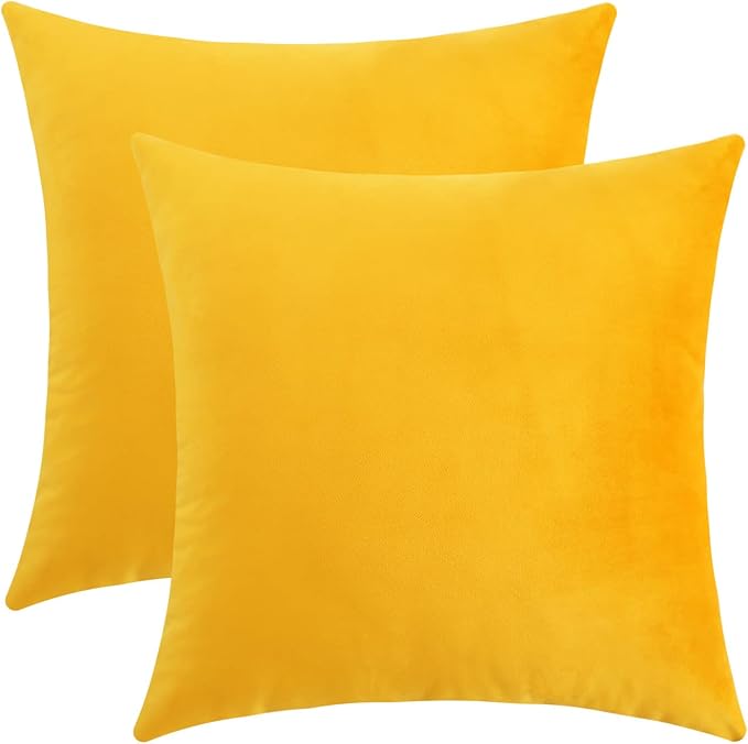 Jeneoo Fall Velvet Throw Pillow Covers 20x20 Inch 2 Pack, Super Soft Thick Decorative Square Cushion Cases for Sofa Couch Bedroom Car,Mustard Yellow