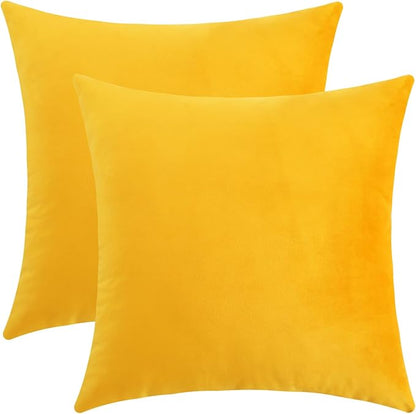 Jeneoo Fall Velvet Throw Pillow Covers 20x20 Inch 2 Pack, Super Soft Thick Decorative Square Cushion Cases for Sofa Couch Bedroom Car,Mustard Yellow