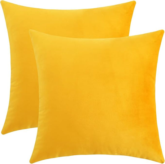 Jeneoo Fall Velvet Throw Pillow Covers 20x20 Inch 2 Pack, Super Soft Thick Decorative Square Cushion Cases for Sofa Couch Bedroom Car,Mustard Yellow