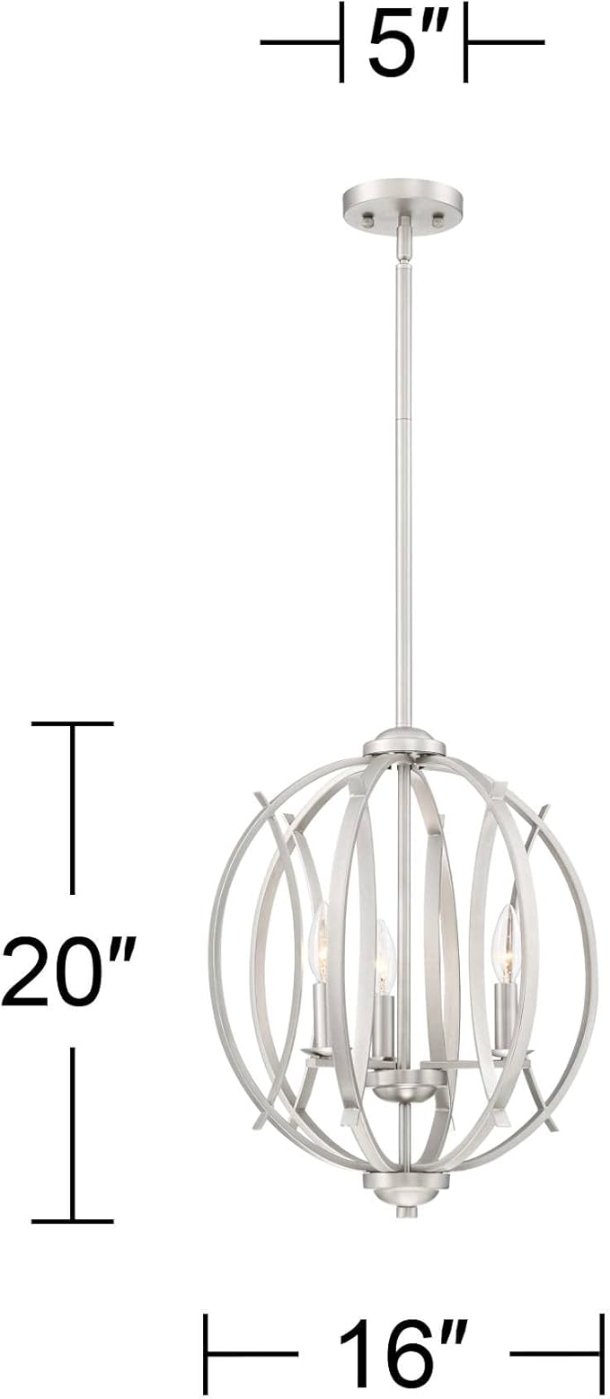 Possini Euro Design Spherical Brushed Nickel Pendant Chandelier Lighting 16" Wide Modern Orb 3-Light Fixture for Dining Room Living House Home Foyer Kitchen Island Entryway Bedroom High Ceilings