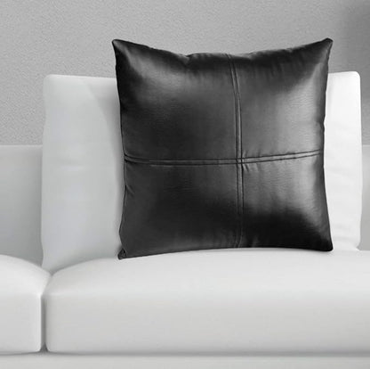 D DOLLY LAMB Lambskin Leather Pillow Cover - Sofa Cushion Case - Decorative Throw Covers for Living Room & Bedroom, 14x14 Inches - Light Black Pack of 2