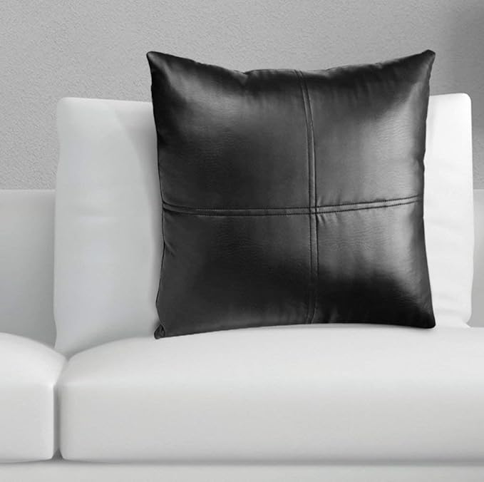 D DOLLY LAMB Lambskin Leather Pillow Cover - Sofa Cushion Case - Decorative Throw Covers for Living Room & Bedroom, 22x22 Inches - Light Black Pack of 2