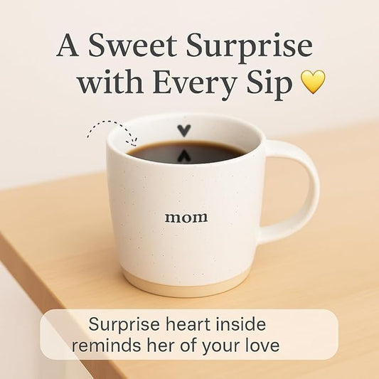 UnBoxMe Mom Coffee Mug, 12 oz Speckled Ceramic Heart Mug, Dishwasher & Microwave Safe, Gift for Mom or Grandma