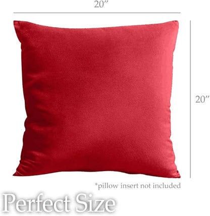lalaLOOM Velvet Throw Pillow Covers, Set of 2, 20x20 Decorative Square Pillows Home Decor, Soft Accent Cases, Silky Machine Washable Pillowcases for Sofa, Couch, Bedroom, Living Room, Ruby Red