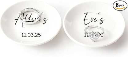 Personalized Mr and Mrs Ring Dish, Custom Ceramic Jewelry Dish, Holder Ring Holder for Friends,Birthday Mother's Day Christmas New Year Gift, Engrave Names, Dates or Special Messages 2.6 Inches, 2PCS