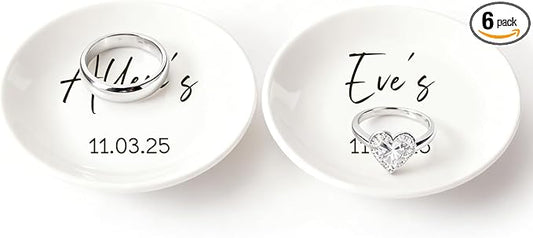 Personalized Mr and Mrs Ring Dish, Custom Ceramic Jewelry Dish, Holder Ring Holder for Friends,Birthday Mother's Day Christmas New Year Gift, Engrave Names, Dates or Special Messages 2.6 Inches, 2PCS