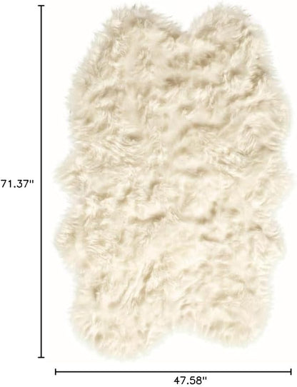 Luxe Gordon Faux Fur Rug with Soft and Fluffy Pile | Machine Washable Living Room Rug with Anti-Slip Backing | Cruelty-Free Area Rugs for Office or Bedroom, White, 4 ft x 6 ft