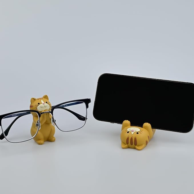 Cat-Shaped Phone Stand and Eyeglass Frames Animal Resin Gifts for Cat Lovers, Home & Office Fashion Accessories(Orange Color)