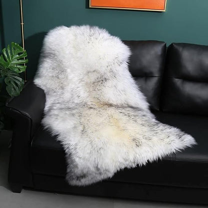 HUAHOO Premium Genuine Sheepskin Rug White Grey Real Australia Sheepskin Natural Luxury Fluffy Lambskin Fur Area Rug Seat Covers for Kids Bedroom Pets Dogs Mat Single Pelt/2'x 3' Wolf Tip