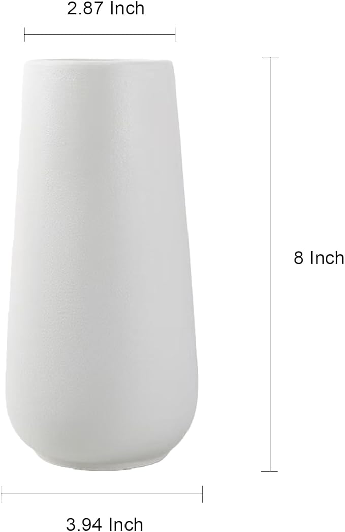 8 Inch White Flower Vase Ceramic Vase for Wedding Flowers, Bouquet, Pampas Grass, Plants Indoor, Bathroom, Centerpieces, Tables, Roses, Entryway Table, Kitchen, Office, Coffee Home Decor (White)